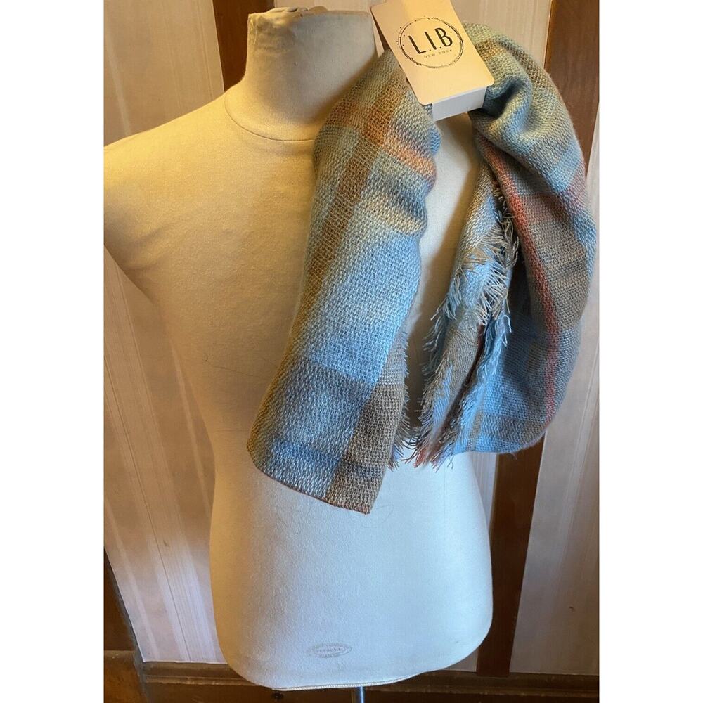 NWT L.I.B. New York Scarf Blue Plaid Women’s
